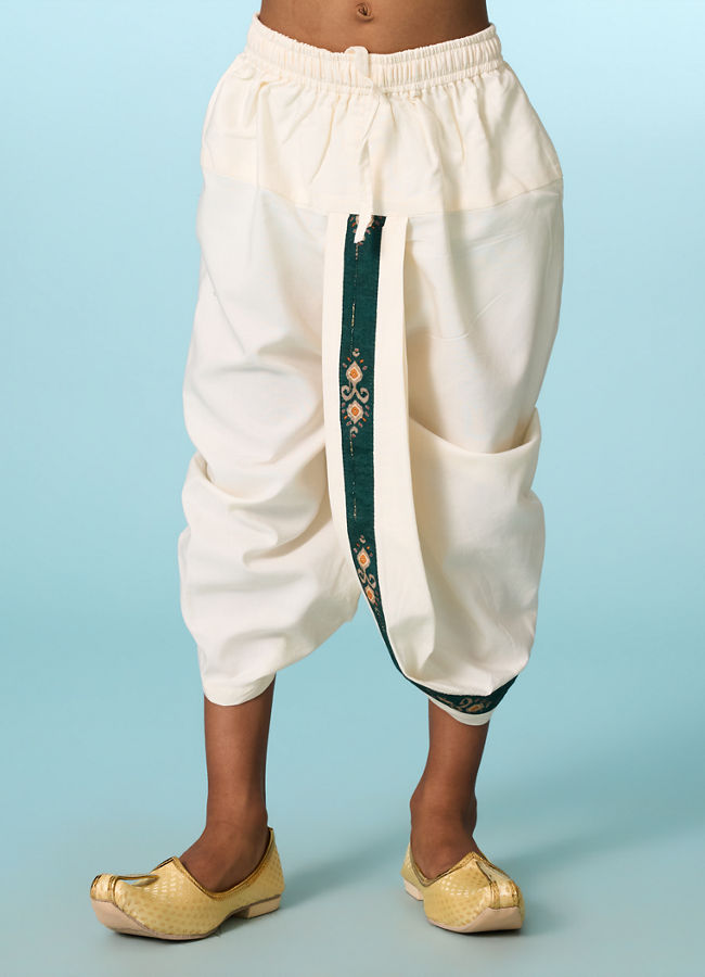 Manyavar Boys Festive Dark Green Kurta Dhoti