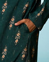 Manyavar Boys Festive Dark Green Kurta Dhoti