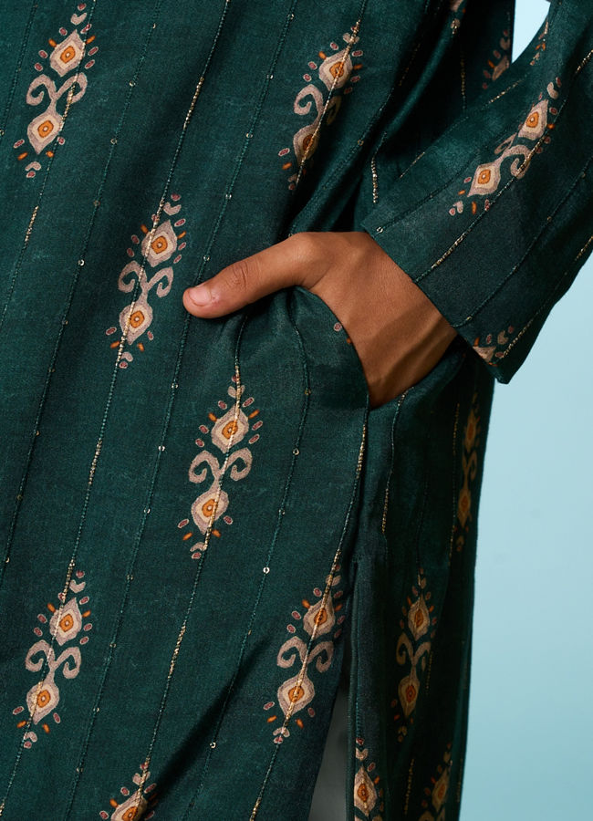 Manyavar Boys Festive Dark Green Kurta Dhoti