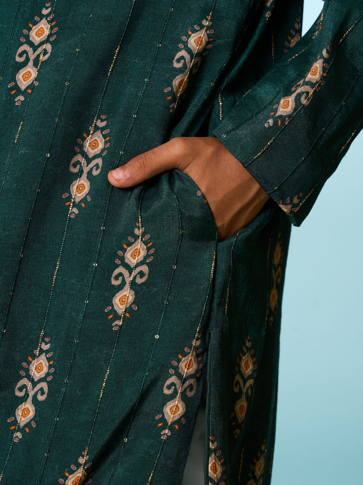 Manyavar Boys Festive Dark Green Kurta Dhoti