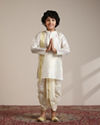 Manyavar Boys Cream Art Silk Plain Embroidered Kurta Set