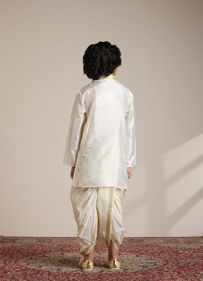 Manyavar Boys Cream Art Silk Plain Embroidered Kurta Set