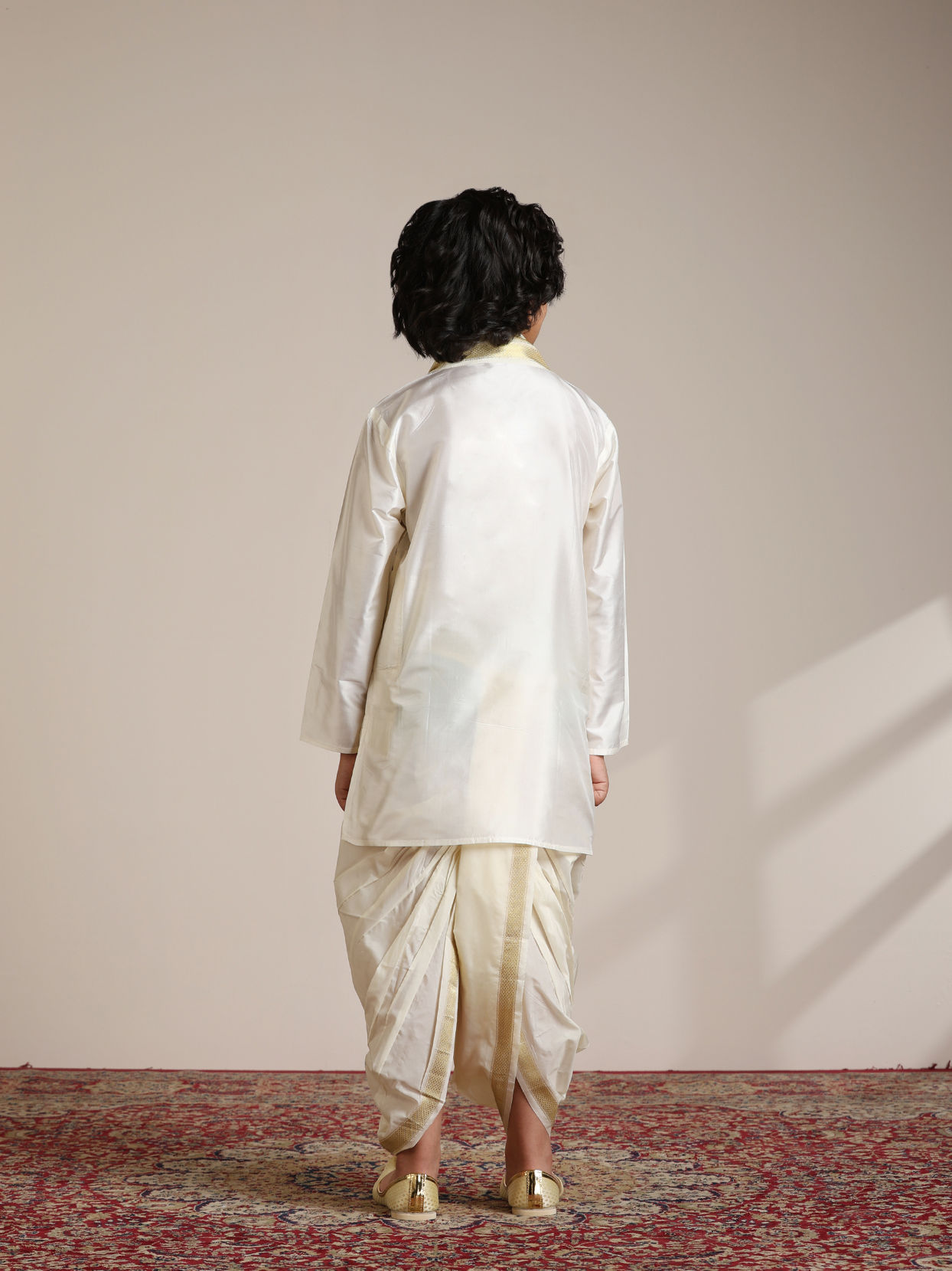 Manyavar Boys Cream Art Silk Plain Embroidered Kurta Set