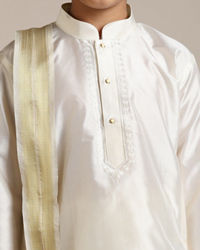 Manyavar Boys Cream Art Silk Plain Embroidered Kurta Set