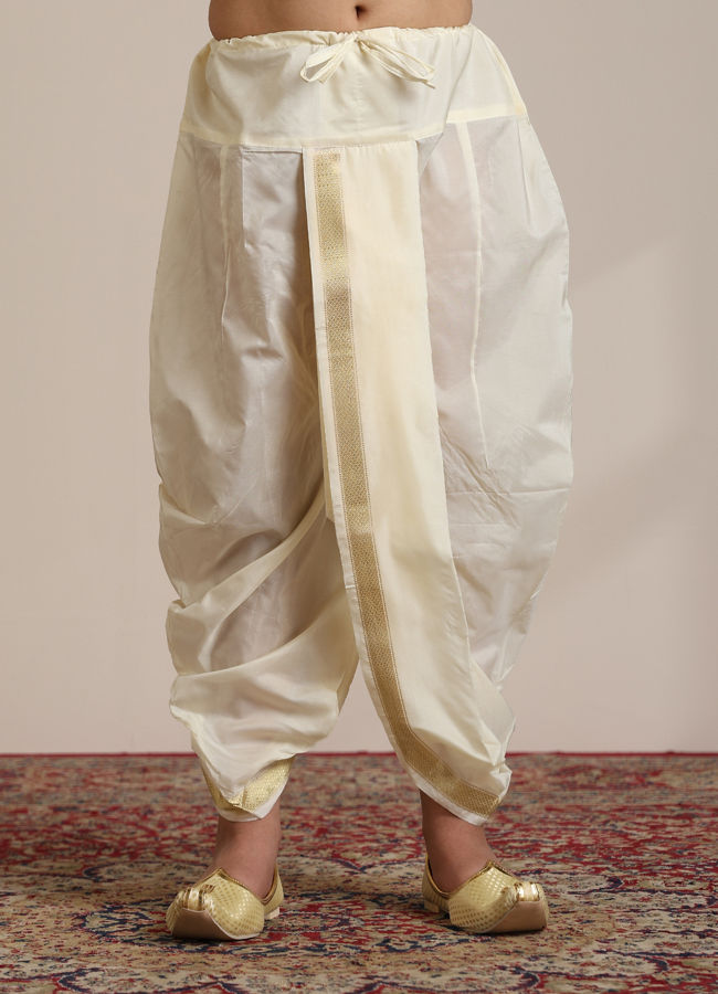 Manyavar Boys Cream Art Silk Plain Embroidered Kurta Set