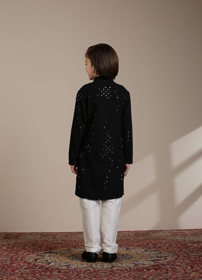 Manyavar Boys Boys Black Sequinned Chikankari Kurta Set