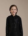 alt message - Manyavar Boys Boys Black Sequinned Chikankari Kurta Set image number 0