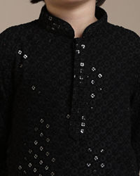 Manyavar Boys Boys Black Sequinned Chikankari Kurta Set