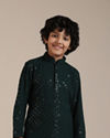 alt message - Manyavar Boys Boys Dark Green Sequinned Chikankari Kurta Set image number 0