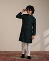 alt message - Manyavar Boys Boys Dark Green Sequinned Chikankari Kurta Set image number 2