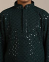 alt message - Manyavar Boys Boys Dark Green Sequinned Chikankari Kurta Set image number 1