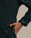 alt message - Manyavar Boys Boys Dark Green Sequinned Chikankari Kurta Set image number 3