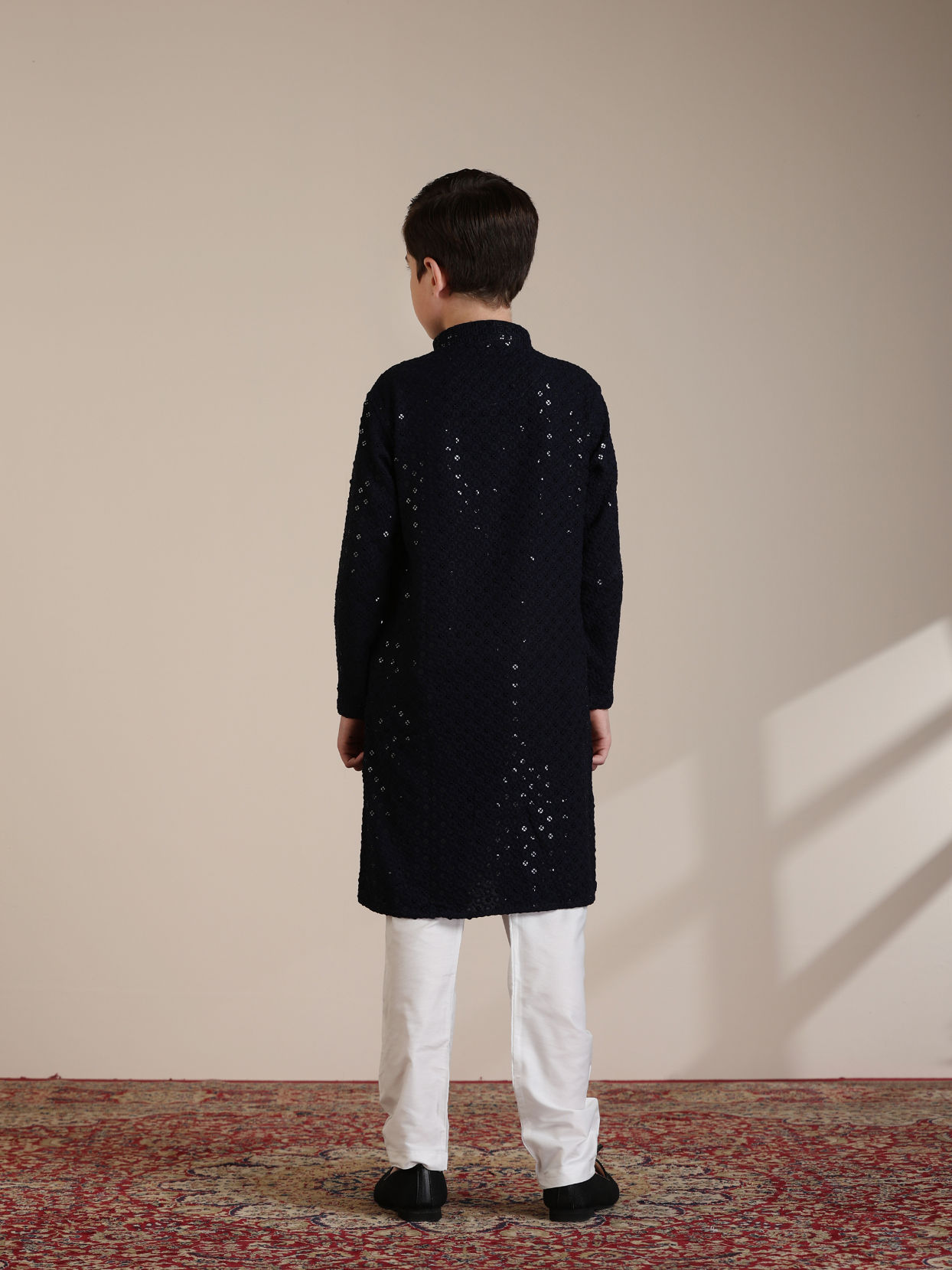 Manyavar Boys Boys Mid Blue Sequinned Chikankari Kurta Set