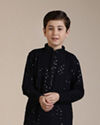 alt message - Manyavar Boys Boys Mid Blue Sequinned Chikankari Kurta Set image number 0