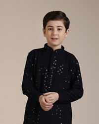 Manyavar Boys Boys Mid Blue Sequinned Chikankari Kurta Set