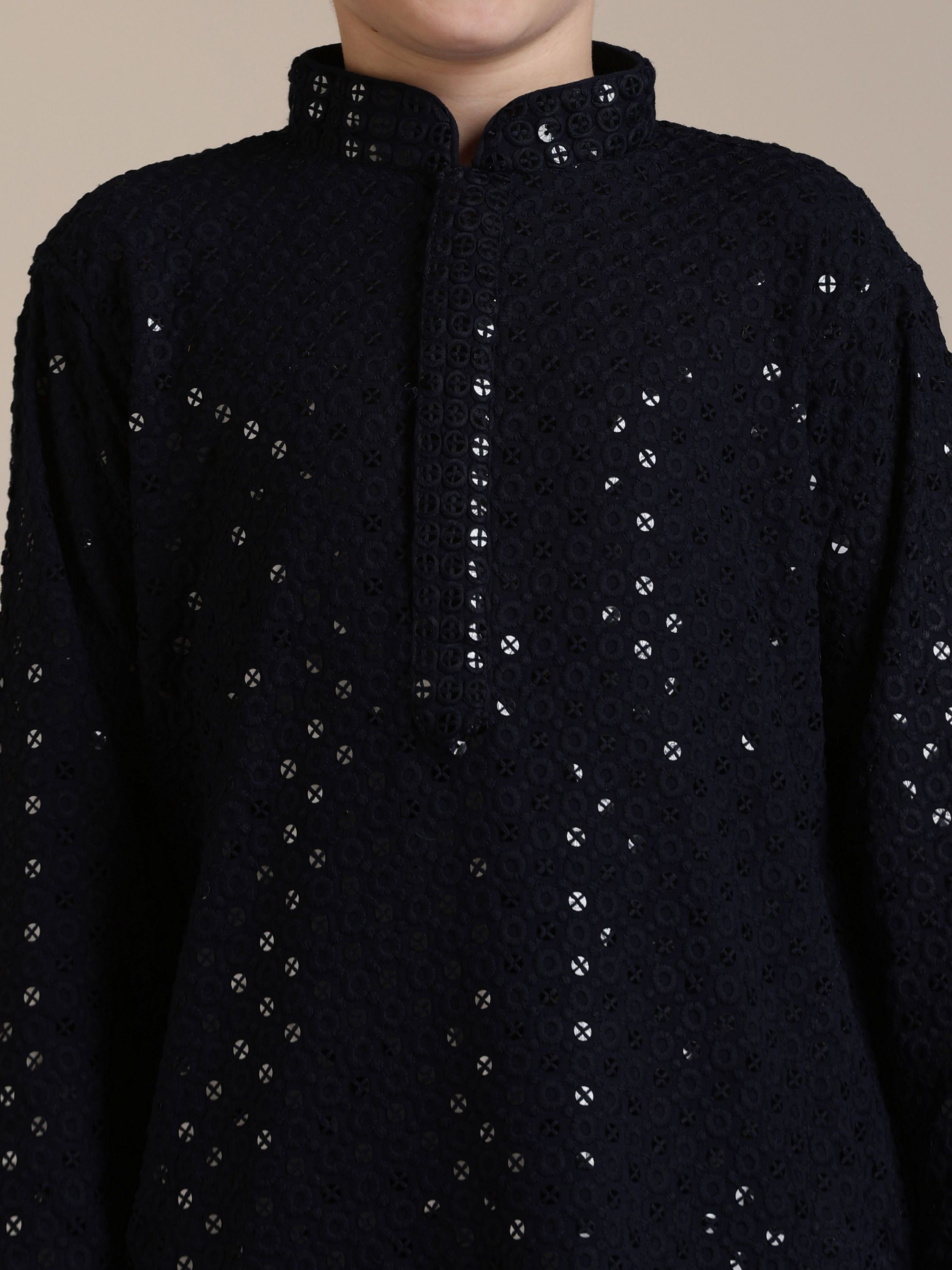 Manyavar Boys Boys Mid Blue Sequinned Chikankari Kurta Set