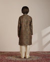 Manyavar Boys Boys Dark Green Mustard Chowkadi Motifs Kurta Set
