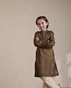 Manyavar Boys Boys Dark Green Mustard Chowkadi Motifs Kurta Set image number 2