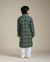 Manyavar Boys Boys Bottle Green Chowkadi Motif Printed Kurta Set