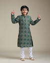 Manyavar Boys Boys Bottle Green Chowkadi Motif Printed Kurta Set