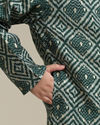 Manyavar Boys Boys Bottle Green Chowkadi Motif Printed Kurta Set