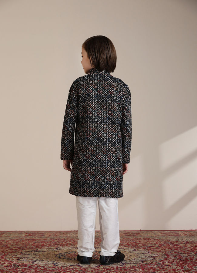 Manyavar Boys Boys Black Chikankari Kurta Set