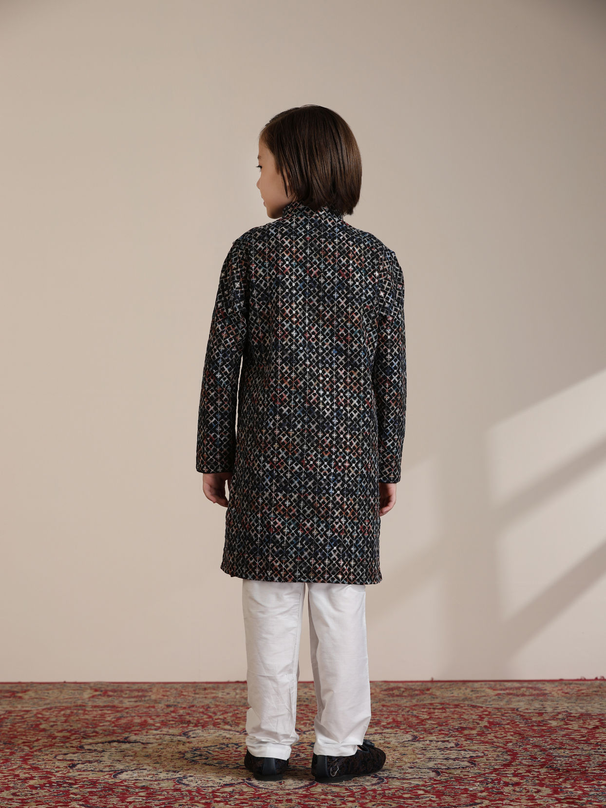 Manyavar Boys Boys Black Chikankari Kurta Set