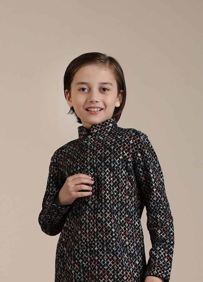 Manyavar Boys Boys Black Chikankari Kurta Set