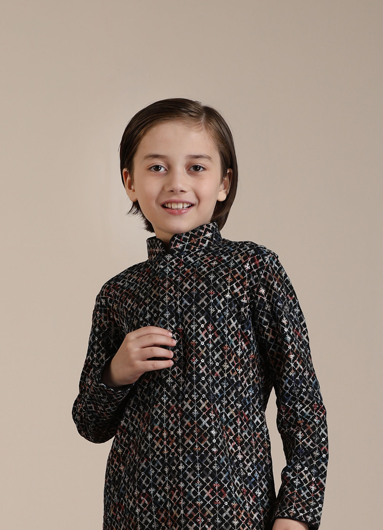 Manyavar Boys Boys Black Chikankari Kurta Set