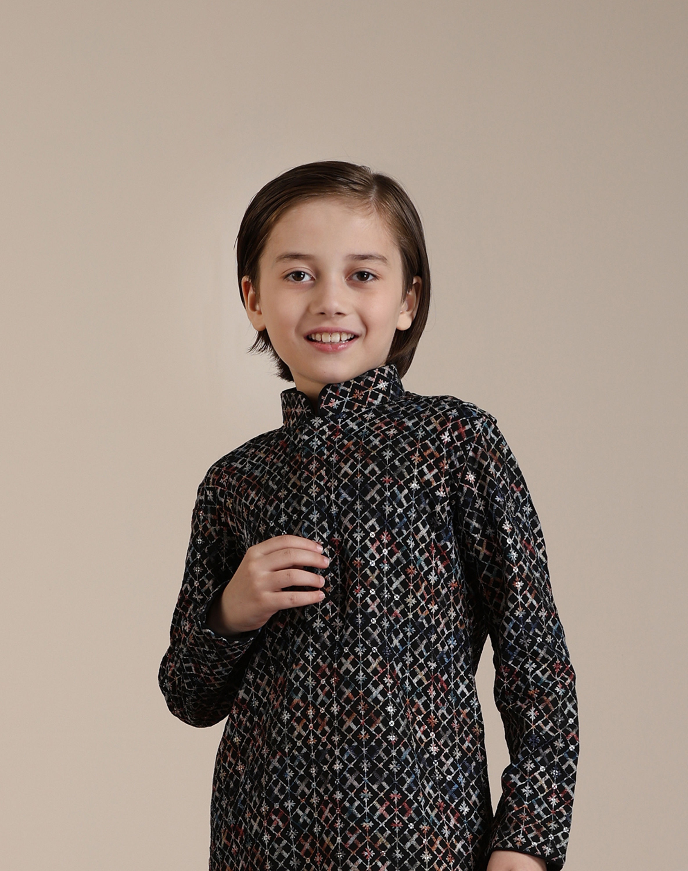 Manyavar Boys Boys Black Chikankari Kurta Set