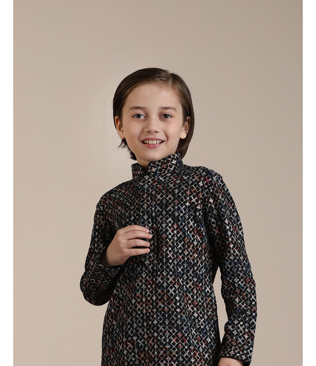 Manyavar Boys Boys Black Chikankari Kurta Set