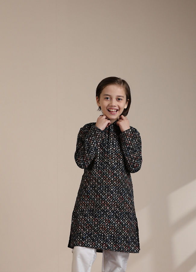 Manyavar Boys Boys Black Chikankari Kurta Set