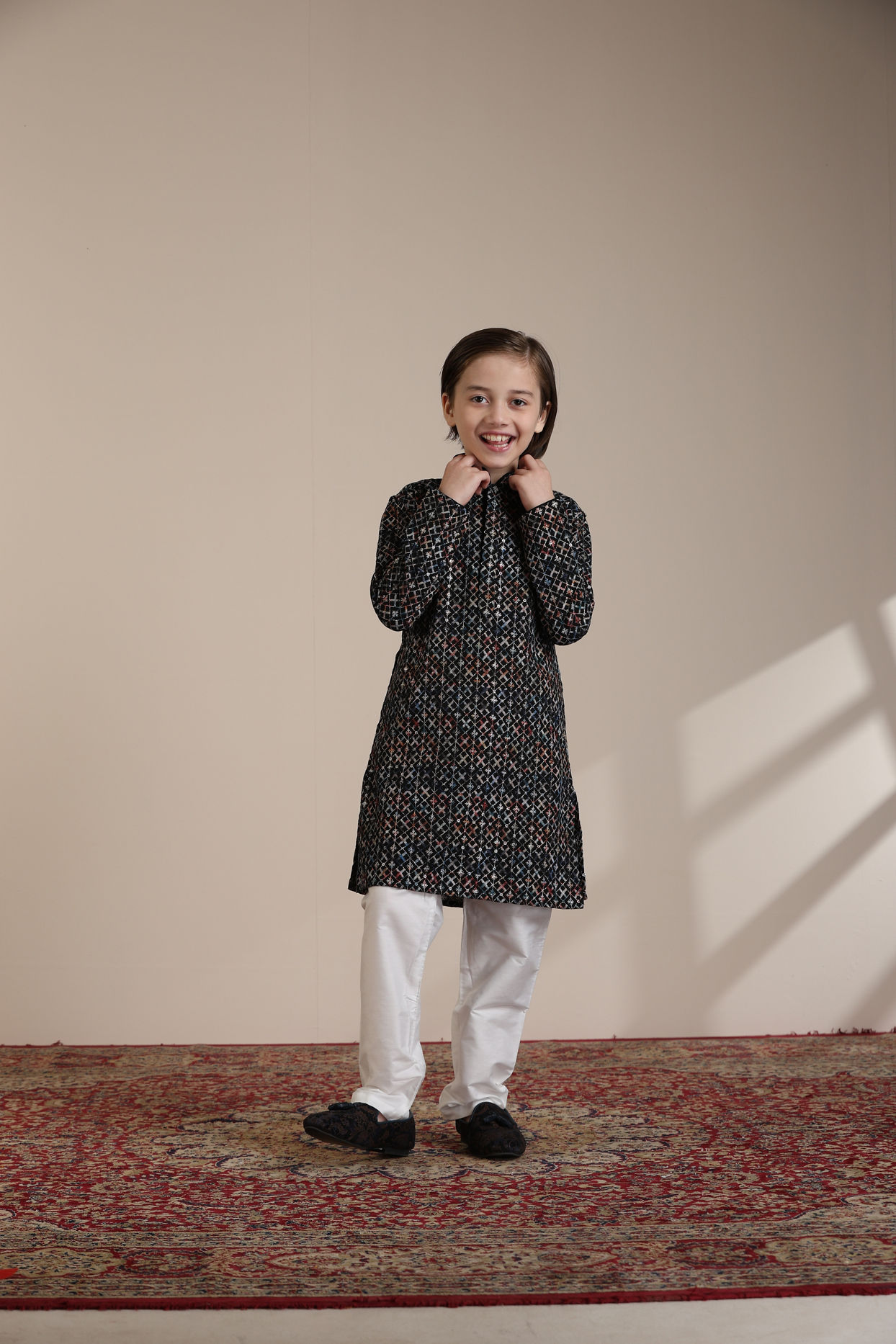 Manyavar Boys Boys Black Chikankari Kurta Set