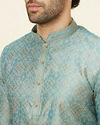 Manyavar Men Sage Green Lattice Patterned Kurta Set