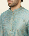 alt message - Manyavar Men Sage Green Lattice Patterned Kurta Set image number 1