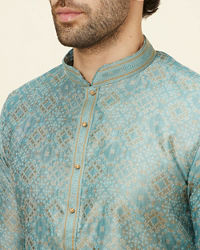 Manyavar Men Sage Green Lattice Patterned Kurta Set