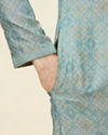 Manyavar Men Sage Green Lattice Patterned Kurta Set