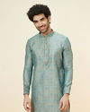 alt message - Manyavar Men Sage Green Lattice Patterned Kurta Set image number 0