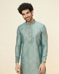Manyavar Men Sage Green Lattice Patterned Kurta Set