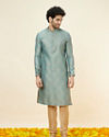 alt message - Manyavar Men Sage Green Lattice Patterned Kurta Set image number 2