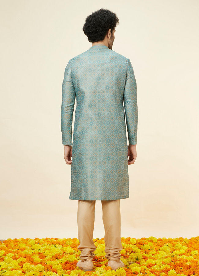 alt message - Manyavar Men Sage Green Lattice Patterned Kurta Set image number 5