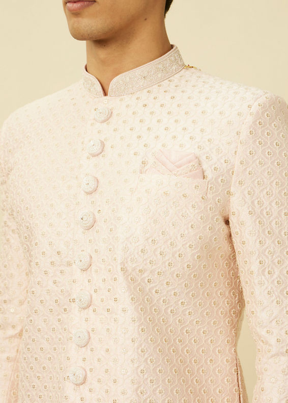 Manyavar Men Rosewater Pink Ogee Patterned Sequined Sherwani Set