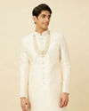 Manyavar Men Pearled Ivory White Ogee Patterned Sequined Sherwani Set