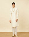 Manyavar Men Pearled Ivory White Ogee Patterned Sequined Sherwani Set
