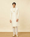 alt message - Manyavar Men Pearled Ivory White Ogee Patterned Sequined Sherwani Set image number 2