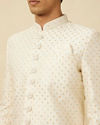 alt message - Manyavar Men Pearled Ivory White Ogee Patterned Sequined Sherwani Set image number 1