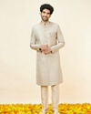 Manyavar Men Veiled Rose Pink Medallion Patterned Sherwani