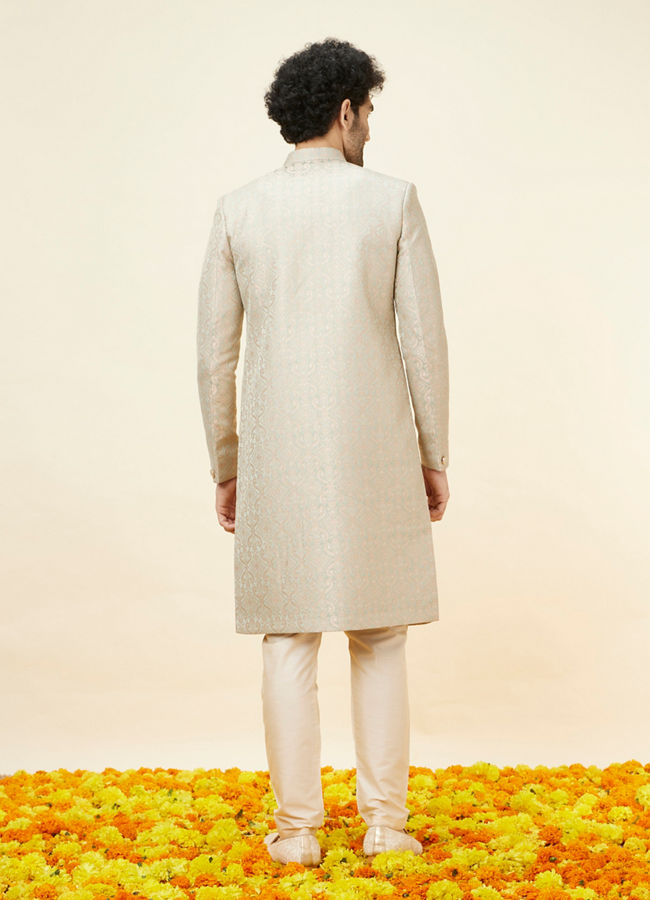 Manyavar Men Veiled Rose Pink Medallion Patterned Sherwani