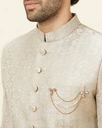 Manyavar Men Veiled Rose Pink Medallion Patterned Sherwani