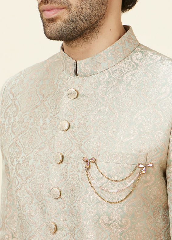 Manyavar Men Veiled Rose Pink Medallion Patterned Sherwani